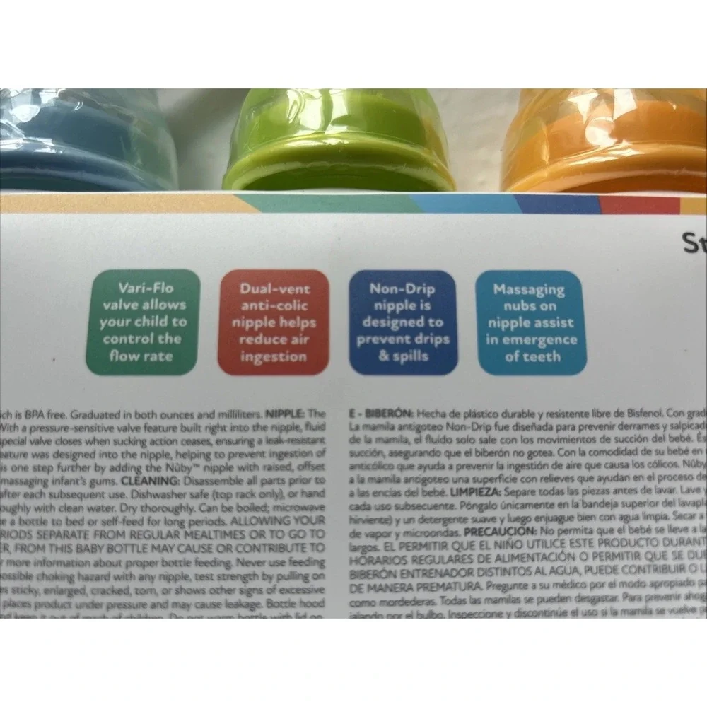 Nuby Standard Neck 10oz Non Drip Baby‎ Bottles. 3 In Pack.